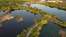 Aerial View Calm Lake Of Abandoned Quarry Mining
