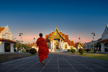 The temple of Wat Benchamabophit in the morning, the marble temple in Bangkok, Thailand.