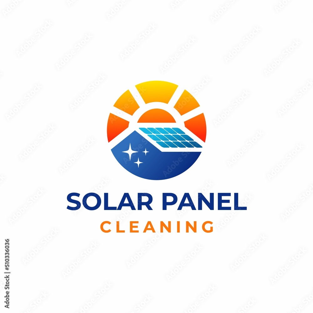 circle sun and house with solar panel logo Stock Vector | Adobe Stock