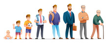Man Life Cycle Vector Character. Human Growth And Development Stages Cartoon Illustration