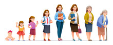 Woman Life Cycle Vector Character. Human Growth And Development Stages Cartoon Illustration