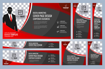 Wall Mural - Set of Red Web banners templates, Coverpage Standard sizes with space. Vector illustration