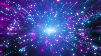 Wall Mural - Abstract pink blue light trail creative cosmic background. Explosion, Hyper jump into another galaxy. Speed of light, neon glowing rays in motion.