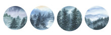 Set Of Winter Landscapes Circles