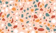 Colorful venetian terrazzo imitation seamless pattern. Realistic marble texture with stone fragments. Modern minimalistic floor tile for interior decoration. Trendy abstract illustration.