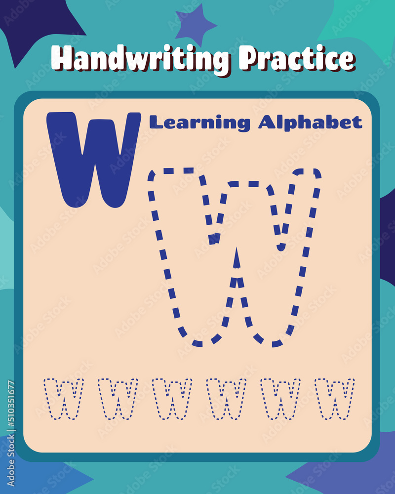 Letter W cute children colorful ABC alphabet trace practice worksheet ...