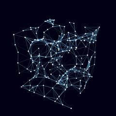 Wall Mural - abstract wireframe cube whith connection dots and lines. digital blockchain concept and data transfe