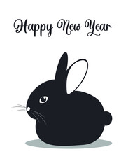 Canvas Print - Black rabbit. 2023. Happy new year. Festive vertical poster with an animal according to the Chinese calendar. Black and white. Vector.