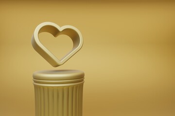 Poster - Beautiful abstract illustrations Golden Heart symbol icons on a golden column and wonderful background. 3d rendering illustration. Background pattern for design.
