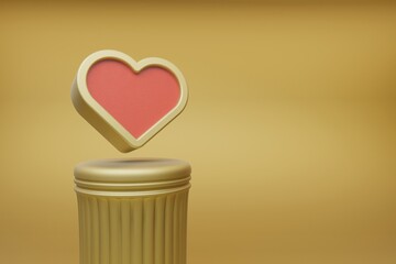 Poster - Beautiful abstract illustrations Golden Heart symbol icons on a golden column and wonderful background. 3d rendering illustration. Background pattern for design.