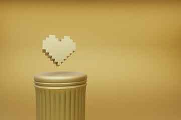 Aufkleber - Beautiful abstract illustrations Golden Golden Pixel hearts symbol icons on a golden column and wonderful background. 3d rendering illustration. Background pattern for design.