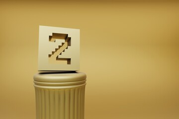 Poster - Beautiful abstract illustrations Golden Golden Pixel number 2 symbol icons on a golden column and wonderful background. 3d rendering illustration. Background pattern for design.
