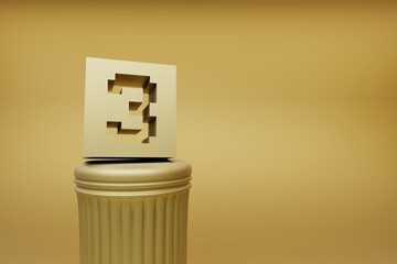 Poster - Beautiful abstract illustrations Golden Golden Pixel number 3 symbol icons on a golden column and wonderful background. 3d rendering illustration. Background pattern for design.