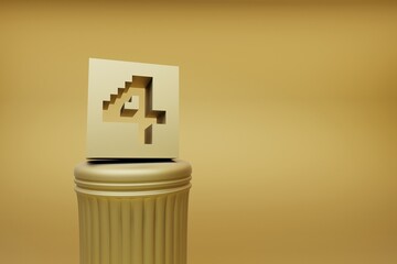 Fototapete - Beautiful abstract illustrations Golden Golden Pixel number 4 symbol icons on a golden column and wonderful background. 3d rendering illustration. Background pattern for design.