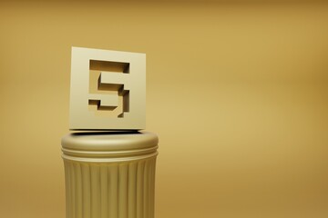 Poster - Beautiful abstract illustrations Golden Golden Pixel number 5 symbol icons on a golden column and wonderful background. 3d rendering illustration. Background pattern for design.