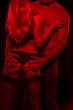 Man grab sexy woman in underwear ass at night in red light