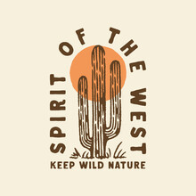 Cactus Illustration Wild West Design Desert Vintage