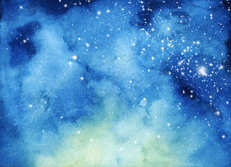 cosmic background. colorful watercolor galaxy or night sky with stars
