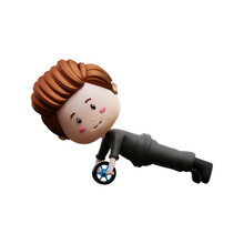 3d Rendering Of Cute Boy Gym Character Strength Training With ABS Rollers
