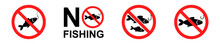 No Fishing - Forbidden Sign. Vector Set With Prohibited Fishing Icons. Warning, Ban, Caution Sign. Vector 10 ESP.