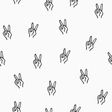 Seamless Pattern With Hand Drawn Peace Gesture