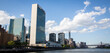 The midtown Manhattan skyline panorama in Tudor City including the United Nations Headquarters and several other skyscrapers
