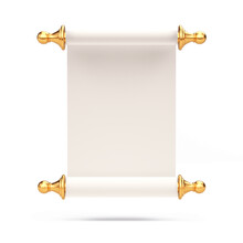 Scroll Paper With Golden Handles Isolated On White - 3d Rendering