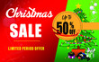 Christmas holiday sale 50 Percentage off with paper sticker on red background,
Limited time only. Vector illustration for your design