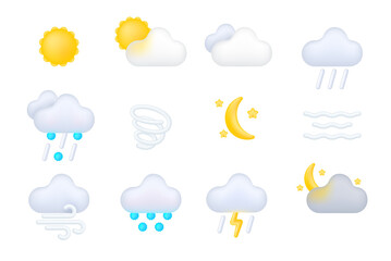 weather forecast realistic 3d icon template collection vector illustration. meteorology climate