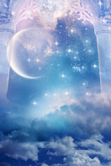 Wall Mural - abstract cosmic spiritual mystical angelic universe divine and religious background with mystic gate