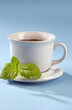 hot tea with mint on a blue background