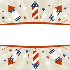 Wall Mural - Fourth of july fireworks, stars, and copy space, in a cut paper style with textures
