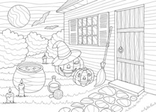 Halloween Coloring Graphic Black White Sketch Illustration Vector