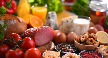 Wall Mural - Assorted organic food products on the table