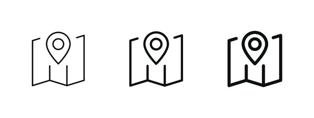Fototapete - paper map icon, location pin pointer icon - gps maps position marker icons in filled, thin line, outline and stroke style for apps and website