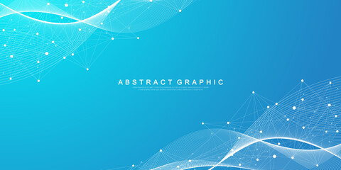Fototapete - Geometric abstract background with connected lines and dots. Connectivity flow point. Molecule and communication background. Graphic connection background for your design. Vector illustration.