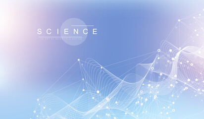 Fototapete - Geometric abstract background with connected lines and dots. Connectivity flow point. Molecule and communication background. Graphic connection background for your design. Vector illustration.