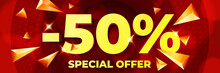 Minus Fifty Percent Price Discount Promo Banner