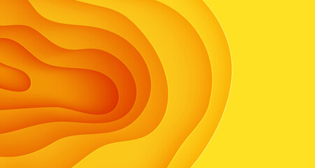 Wall Mural - Abstract yellow background in cut paper style. Cutout orange wallpaper. Wavy template for save the Earth posters, eco brochures, business presentations. Vector card illustration of papercut background