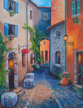 Original Oil Painting The Old Street Italy