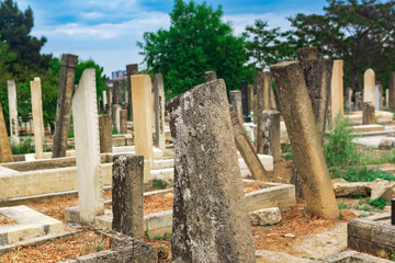 gravestones at the old traditional Muslim cemetery Kyrkhlyar in Derbent, Dagestan