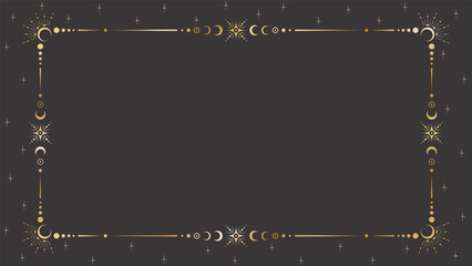 Wall Mural - vector mystic celestial golden frame with stars, moon phases, crescents, beams and a copy space. orn