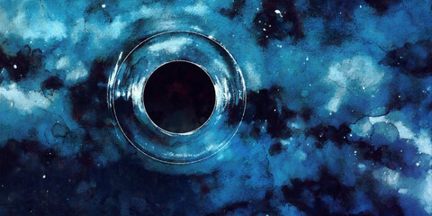 Wall Mural - Black hole watercolor illustration. Space galaxy background