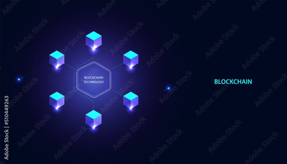 Abstract blockchain technology cryptocurrency and fintech square cube ...