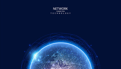 Wall Mural - abstract global dot network circle digital connection and communication futuristic on blue backgroun