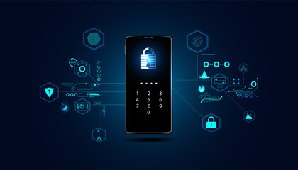 Wall Mural - abstract technology cyber security privacy information network concept padlock code on phone protect