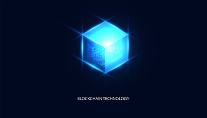 Wall Mural - abstract blockchain technology cryptocurrency and fintech square cube crypto operations connect bloc