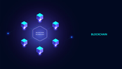 Wall Mural - abstract blockchain technology cryptocurrency and fintech square cube crypto operations connect bloc