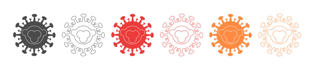 Set icon sign monkeypox on line style in different colors. Pox virus concept. Vector illustration