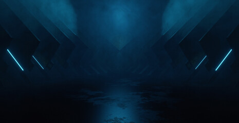 Wall Mural - sci fi futuristic garage blue neon laser retro showroom gallery concrete asphalt hangar tunnel corri